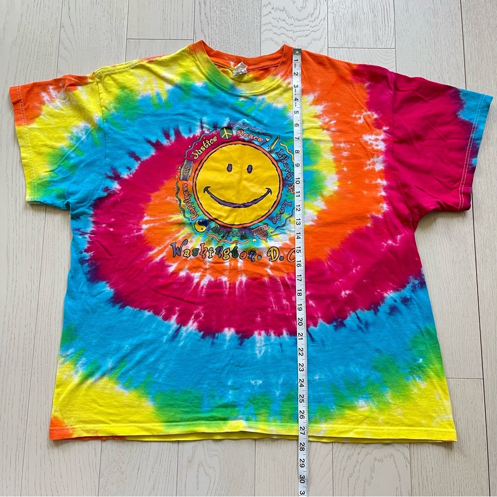 Vintage 90s Washington DC Colorful Rainbow Tie-Dye Delta Pro Weight T-Shirt - Picture 9 of 11